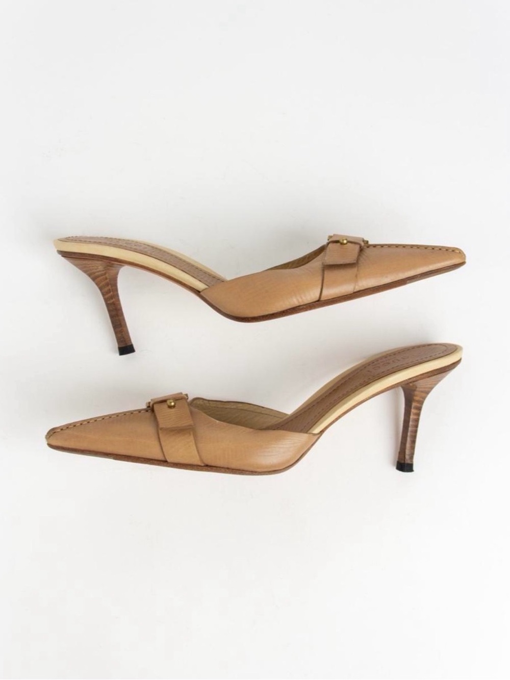 Gucci Brown Pointed Leather Mule Heels with Buckle - Picture 2 of 5